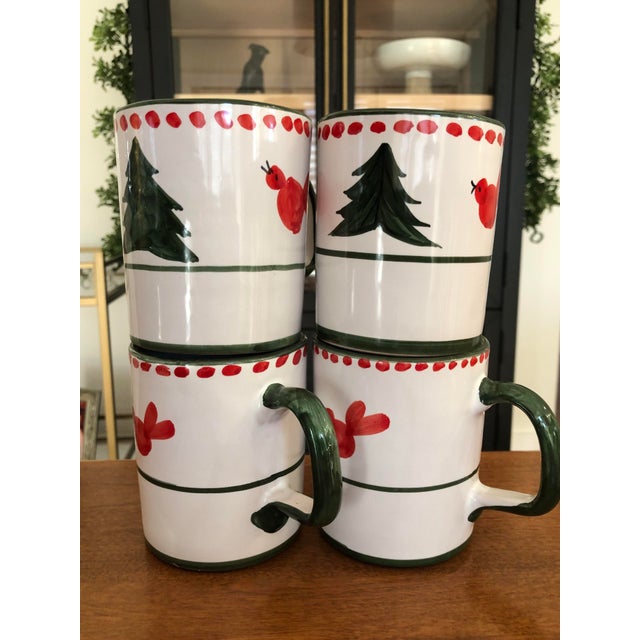Vietri Uccello Rosso Christmas Mugs, approx. 4" tall Discontinued pattern, hard to find! Pristine, like new condition....