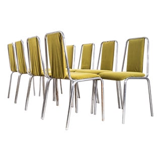 Olive Green Upholstered Chrome Framed Stacking Dining Chairs, 1980s, Set of 8 For Sale