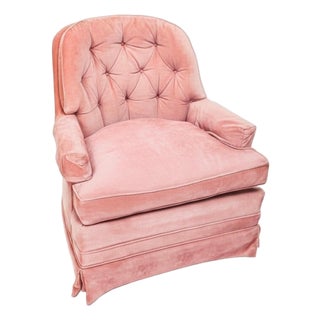 1960s Drexel Traditional Classics Tufted Pink Corduroy Swivel Rocker Accent Chair For Sale