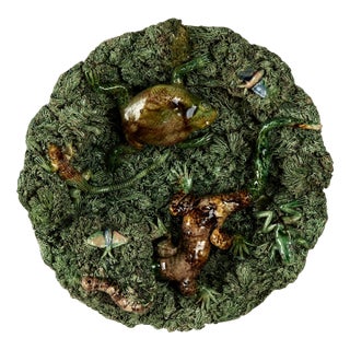 Antique Portuguese Palissy Ware Majolica Wall Plate For Sale