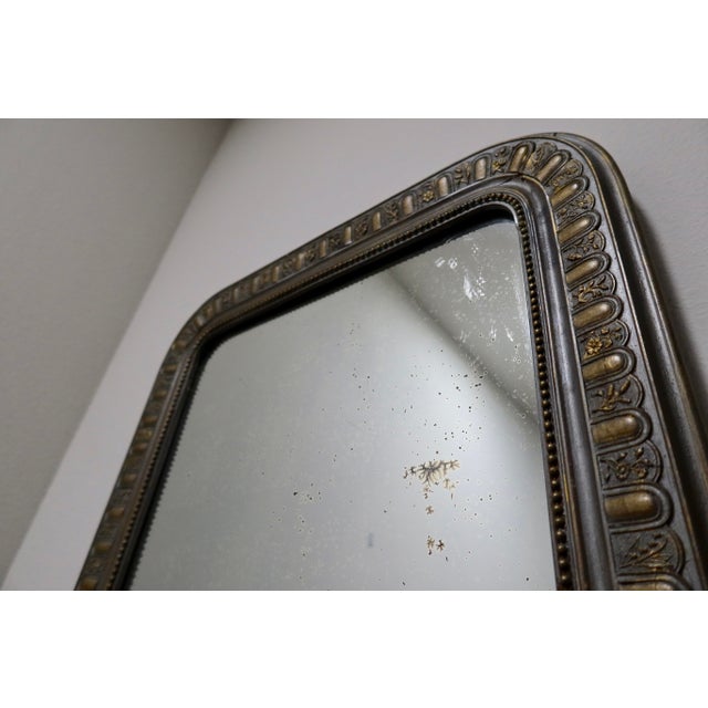 French Antique French Louis Philippe Style Mirror — Embossed Metal Over Wood, Original Foxed Glass, Late 19th/Early 20th Century For Sale - Image 3 of 9