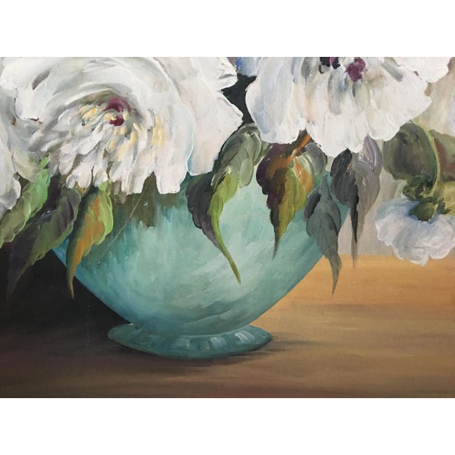 1960 Floral Arrangement Still Life Oil Painting on Canvas, Framed For Sale - Image 4 of 5