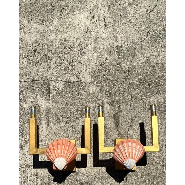 Vintage Shell and Metal Wall Sconces - a Pair For Sale - Image 4 of 12