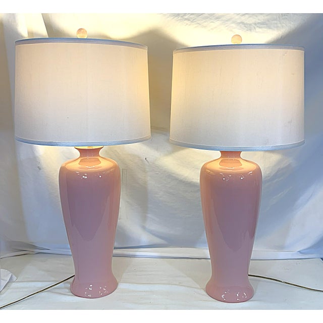 Vintage Mid Century Barbiecore Pink Ceramic Lamps- A Pair For Sale In West Palm - Image 6 of 14