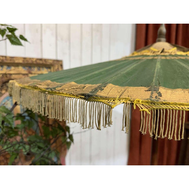 Blue Indonesian Parasol in Wallpaper, Wood and Wool, 1950s For Sale - Image 8 of 18