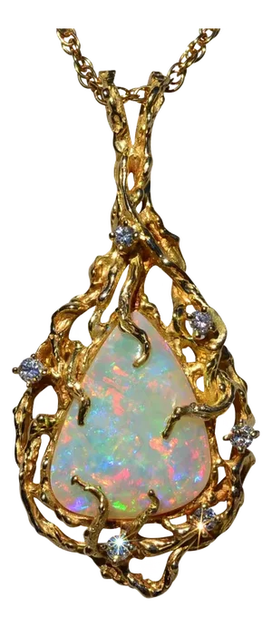The Cicero: Ladies Brutalist Style 14K Yellow Gold Opal and Diamond Pendant