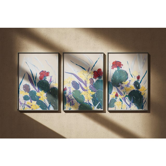 2026, Illustration Style Botanical Painting, Cactus With Wildflowers, Acrylic Paint on Watercolor Paper by Romina Milano For Sale - Image 10 of 11