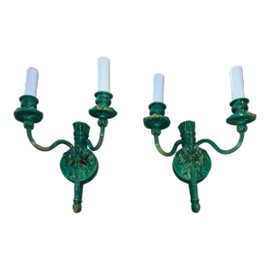 French Empire Style Wall Sconces in Patinated Bronze Circa Early 20th Century - a Pair