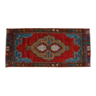 1970s Hand Knotted Red & Blue Turkish Rug For Sale