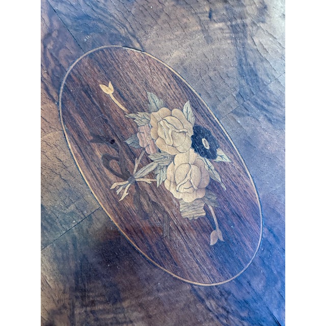Early 20th Century French Side Table With Carved Legs and Intricate Floral Inlaid Top For Sale - Image 10 of 12