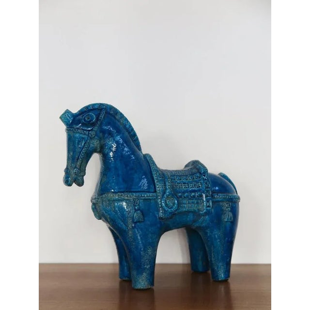 Great sculpture stylized horse in blue glazed ceramic designed by Aldo Londi and produced by Bitossi Fiorentino, Italy 60s...