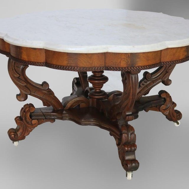 Antique Berkey and Gay School Victorian Carved Mahogany & Rosewood Table C1880 For Sale - Image 4 of 13