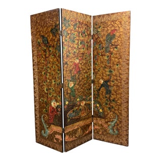 Chinoiserie Hand Painted Triple Panel Room Divider For Sale