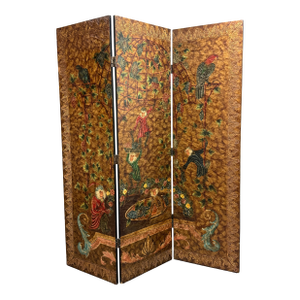 Chinoiserie Hand Painted Triple Panel Room Divider