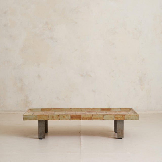 Roger Capron French ‘Cuvette’ Brown + Sage Ceramic Coffee Table by Roger Capron, 1960s For Sale - Image 4 of 11