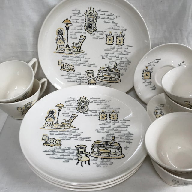 Lovely breakfast set made by “Marcrest Stetson” in the fantastic, quirky, ‘pen and water color’ style so popular in the...