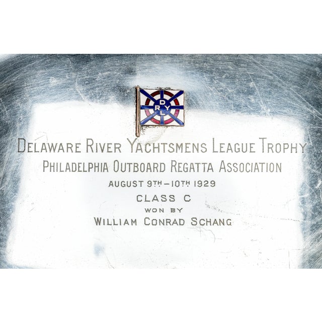 Amazing Large Antique Silverplate Regatta Trophy Presentation Tray Nautical Home Decor For Sale In New York - Image 6 of 13