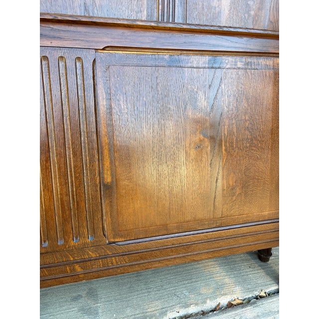 Brown Antique Solid Oak 55'' Wide Panel Bed With Matching Rails & Carved Floral Headboard & Footboard For Sale - Image 8 of 9