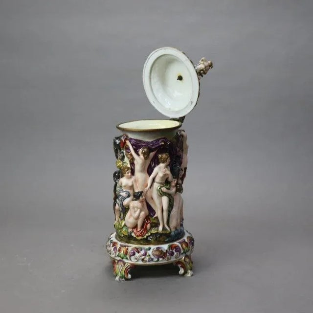 Ceramic Oversized Antique Majolica Figural Footed Tankard With Classical Scene, Circa 1890 For Sale - Image 7 of 10