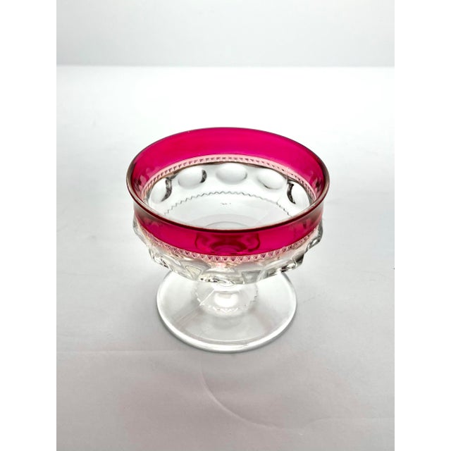1950s 1950s Tiffin-Franciscan “King’s Crown” 6 Cranberry Red Coupe Champagne Glasses For Sale - Image 5 of 5