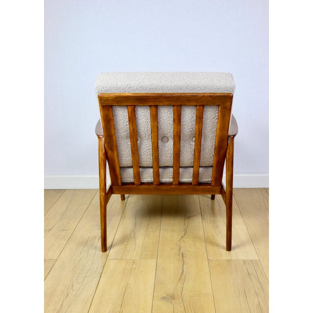 Wood Polish Beige Boucle Stefan Armchair, 1970s For Sale - Image 7 of 12