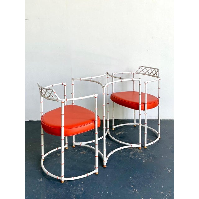 Vintage Faux Metal Bamboo Patio Hollywood Chairs and Table Set For Sale - Image 11 of 16