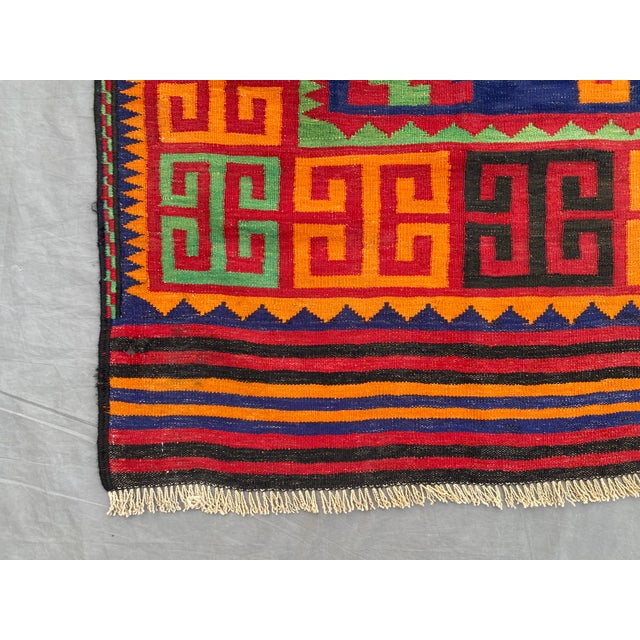 Maimana Kilim Area Rug, Handwoven Wool, 7x10, Indigo & Orange For Sale - Image 4 of 12