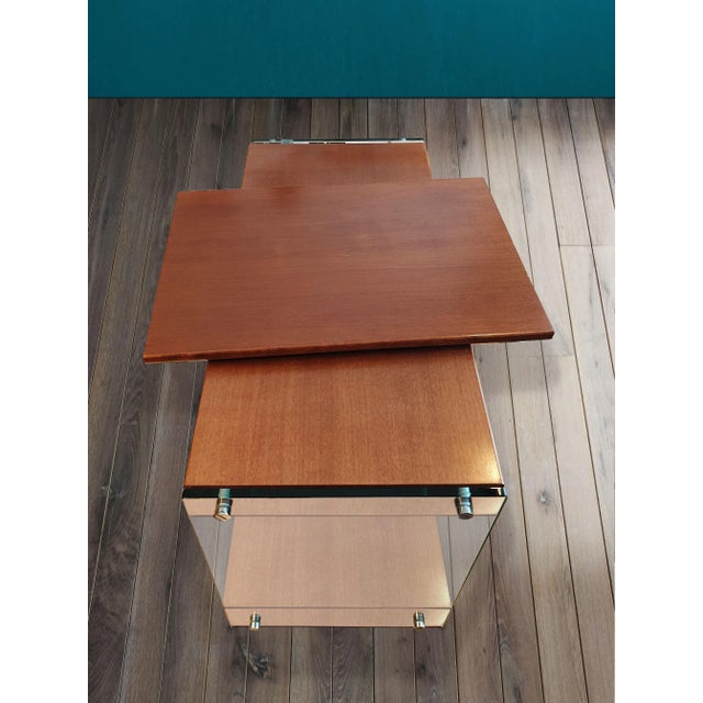 Mid-Century Modern Cabinet with Wheels & Shelves in Walnut & Glass by Pierangelo Gallotti for Gallotti & Radice For Sale - Image 3 of 11