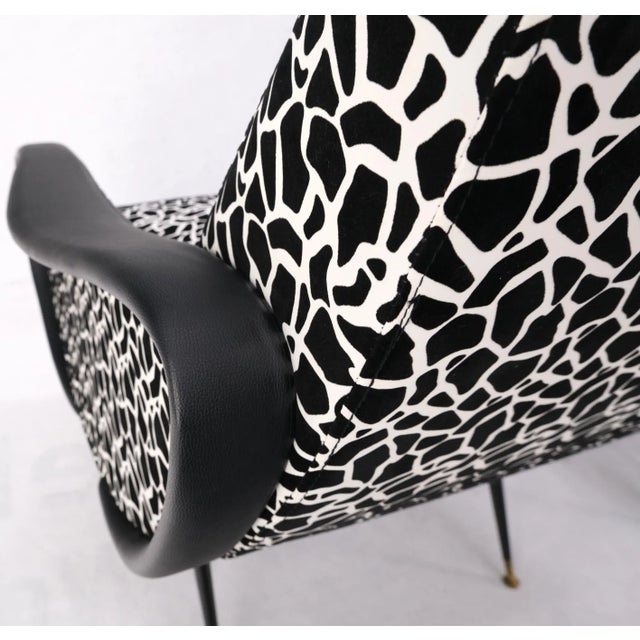 Pair Black & White Pattern fabric Italian Mid Century Modern lounge chairs MINT.