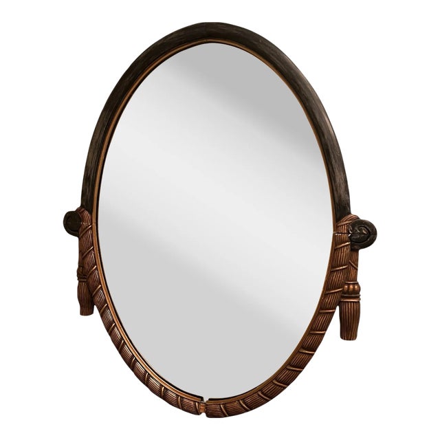1920's French Art Deco Oval Wooden Mirror For Sale