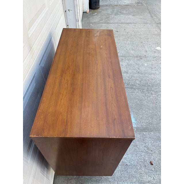 Wood Vintage Dresser by Dixie, Walnut Highboy Chest, Tallboy, Furniture With Tapered Legs For Sale - Image 7 of 12