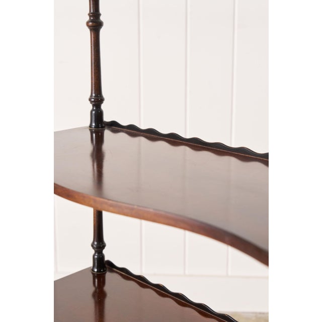 Wood 19th Century English Mahogany Bookshelf With Serpentine Shelves + Scalloped Back For Sale - Image 7 of 8