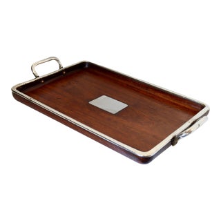 Antique English Serving Tray W/Silver Fittings For Sale