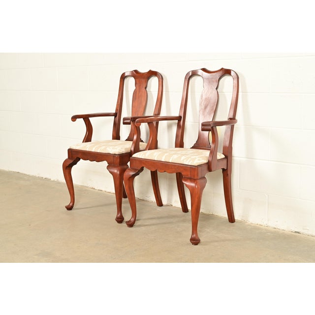 Henkel Harris Henkel Harris Queen Anne Solid Cherry Wood Armchairs | Pair For Sale - Image 4 of 17