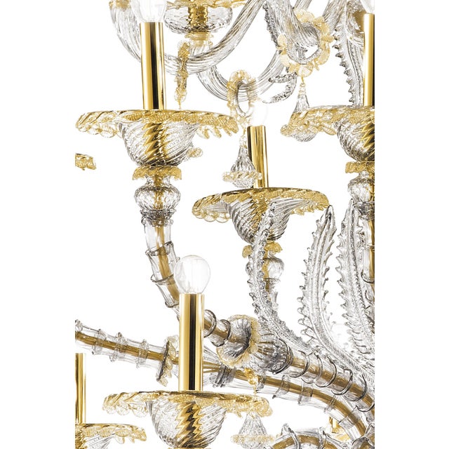 Huge Transparent and Gold Ca’ Rezzonico With Leaves Murano Glass Chandelier For Sale - Image 4 of 7