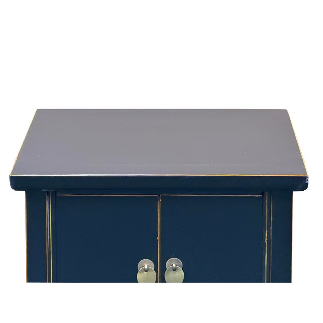 Black Oriental Black Lacquer Moon Face Hardware Small End Table Nightstand For Sale - Image 8 of 12