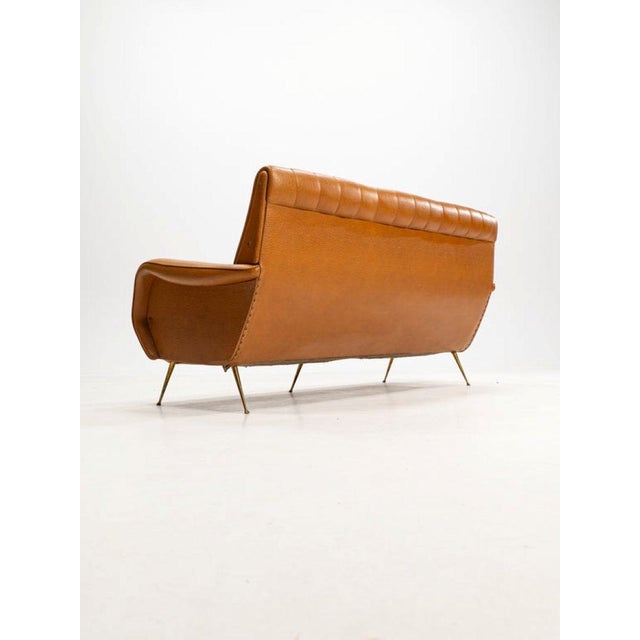 Three-Seater Sofa in Skai with Brass Feet in the style of Marco Zanuso,1950s For Sale - Image 9 of 12