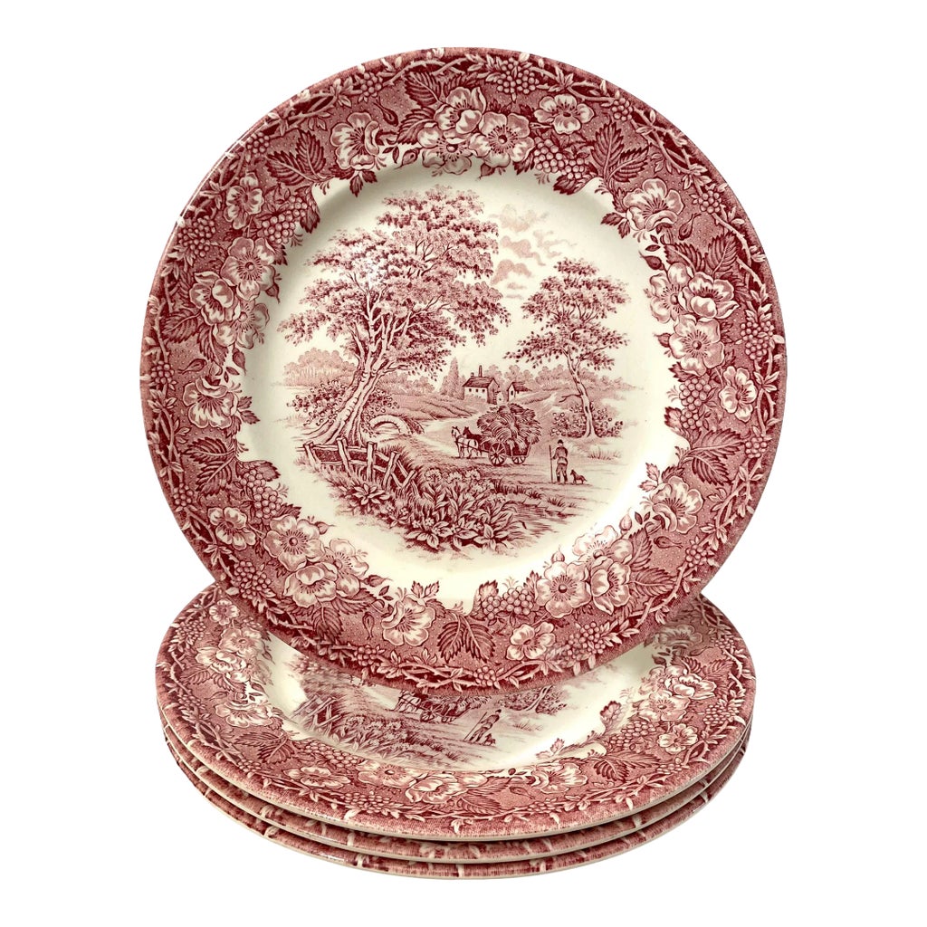 English Ironstone Kingswood Geschirr Teile - Rote Landhausmuster, 60er-80er, Gebraucht