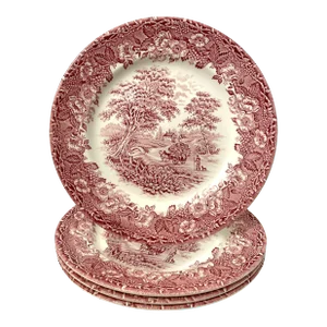 English Ironstone Tableware Kingswood Lunch or Dinner Plates. Pink. S/4. 9 5/8”