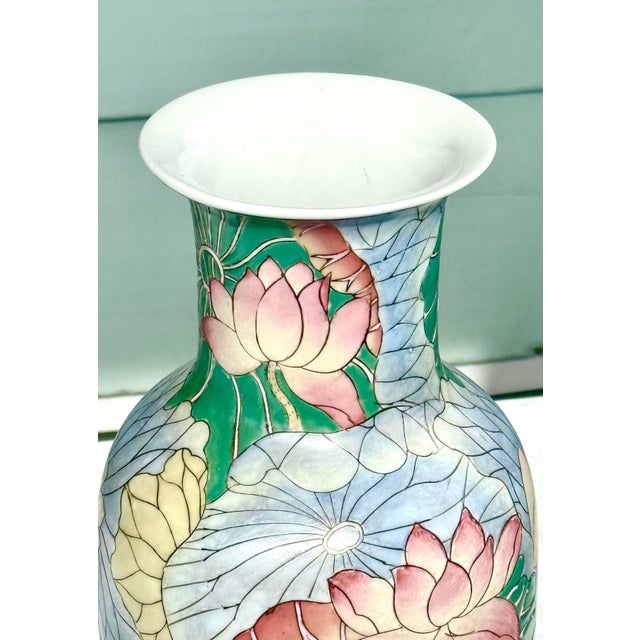 Chinese Water Lily Motif Vase - 14 Inches Tall For Sale - Image 4 of 5