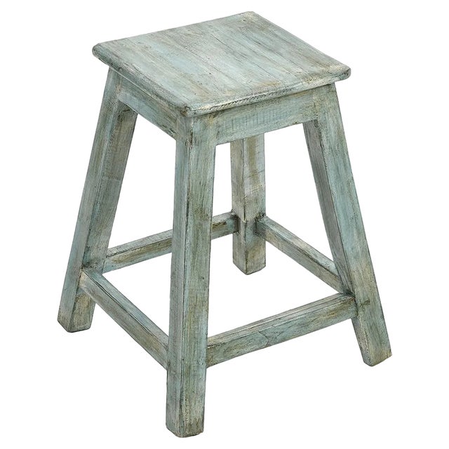 Vintage Patinated Wooden Stool For Sale