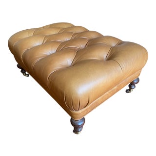 Kravet Custom Brown Large Leather Tufted Ottoman For Sale