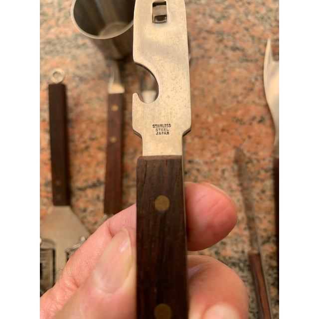 1960s Japanese Rosewood & Stainless Steel Cocktail Bar Tool Set- 7 Pieces For Sale - Image 4 of 9