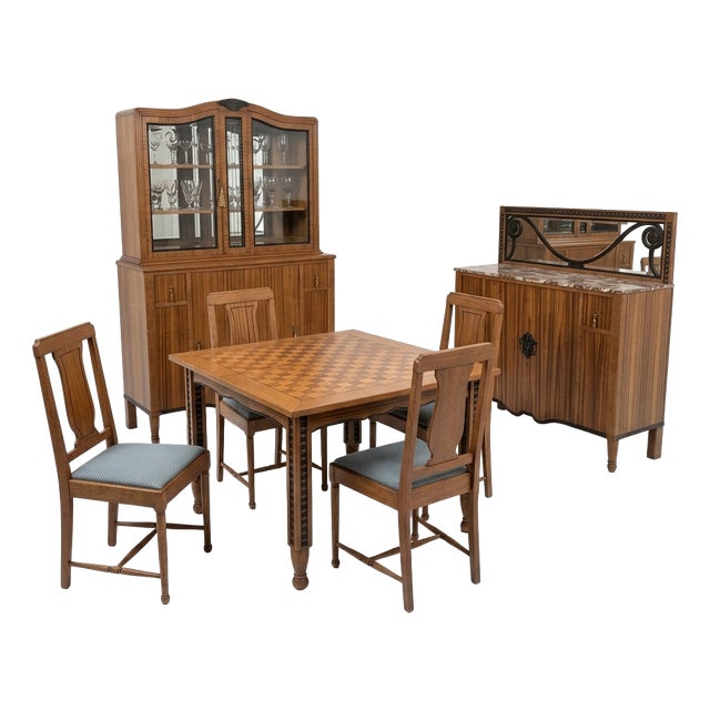De Coene Frères Vollständiges b.l.m. Zebrano Speisezimmer, Kortrijk 1927, 1920s, Set of 7 For Sale