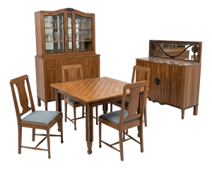 De Coene Frères Vollständiges b.l.m. Zebrano Speisezimmer, Kortrijk 1927, 1920s, Set of 7