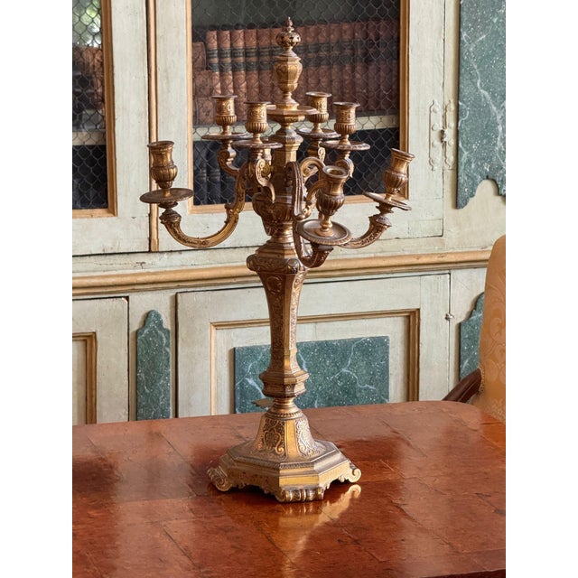 French Pair of Gilt Bronze Five-Light Candelabra For Sale - Image 3 of 12