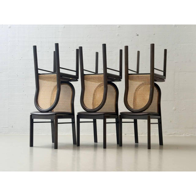 Wood Chairs with Wicker and Leather Seats by Dietiker, 1980s, Set of 6 For Sale - Image 7 of 16