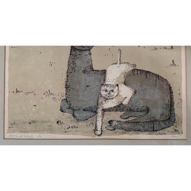 Printmaking Materials Signed Ossi Czinner Art Print "Two Cats" For Sale - Image 7 of 8