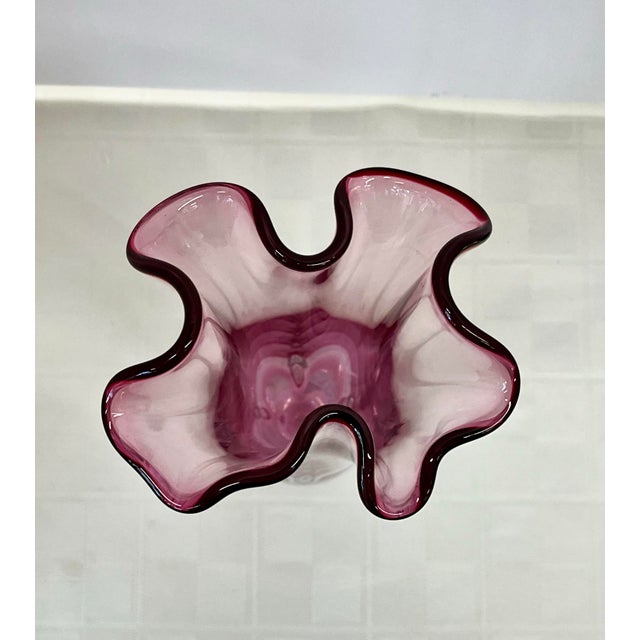 Pink Mid 20th Century Hand-Blown Pink Art Handkerchief Glass Vase by Adam Jablonski - Signed For Sale - Image 8 of 9