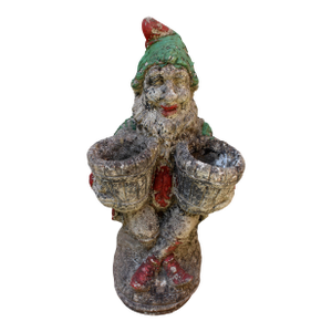 Mid-20th Century English Cast Stone Garden Gnome Double Planter